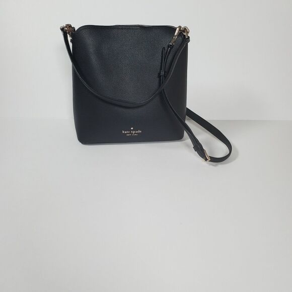 Kate Spade New York Darcy Small Bucket Bag Black Leather Gold Hardware Classic - Picture 2 of 15